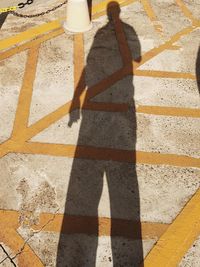 Low section of woman standing on yellow shadow