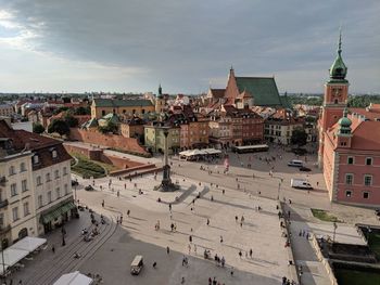 High angle view of buildings in city