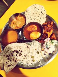 High angle view of food on table