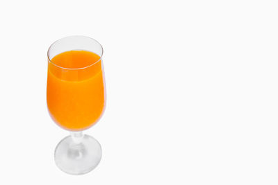 Close-up of orange juice against white background