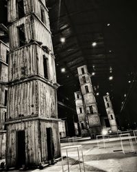 Low angle view of illuminated building at night