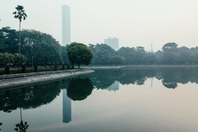 Reflection of trees in lake