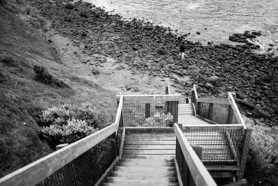 High angle view of staircase at beach