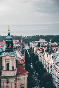 High angle view of buildings in city