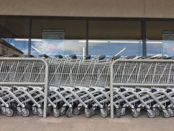 Stack of empty seats in store