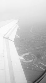 Aerial view of airplane wing