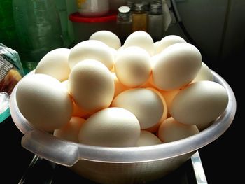 High angle view of eggs in container