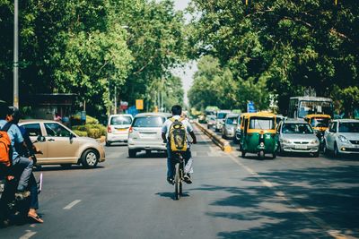 Cars on road in city