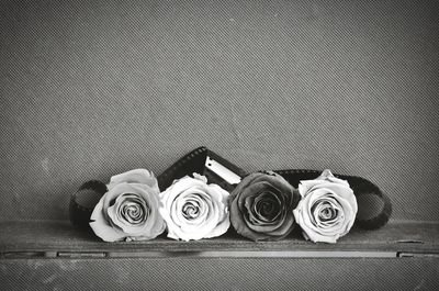 Close-up of roses on table