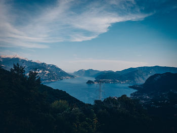 High angle view of bay against sky