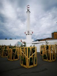 Low angle view of equipment against sky