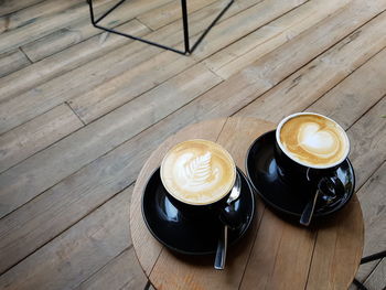 High angle view of coffee on table