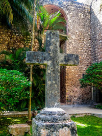 View of fountain in garden