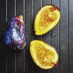 High angle view of eggplant slices