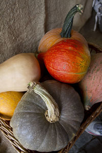 High angle view of pumpkins on table