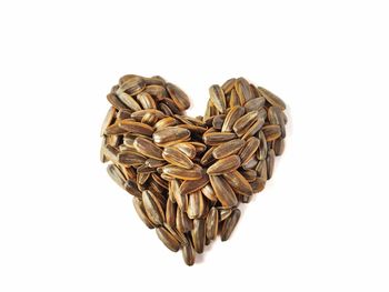 High angle view of heart shape against white background