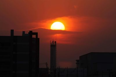 Silhouette buildings against sky during sunset