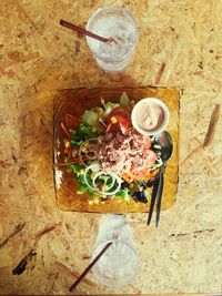 High angle view of food on table