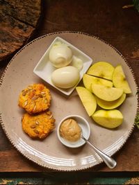 High angle view of breakfast on table