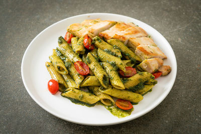 High angle view of salad in plate on table