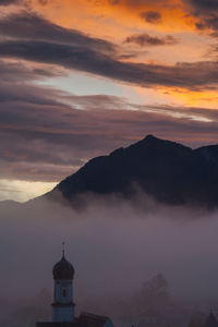 Scenic view of mountains against sky during sunset