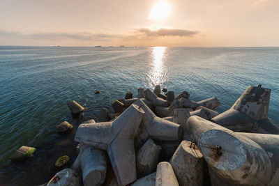 Scenic view of sea against sky during sunset