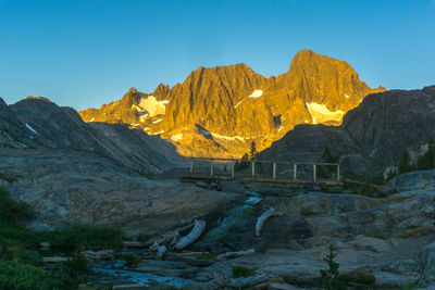 Scenic view of rocky mountains against clear sky