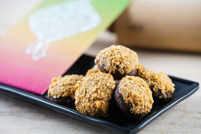 Close-up of food on table