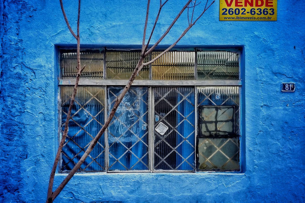 blue, architecture, built structure, window, building exterior, day, outdoors, metal, no people, text, close-up