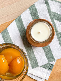 High angle view of orange fruit on table