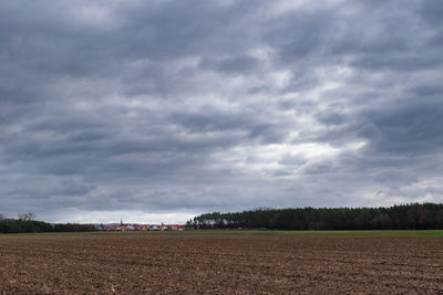 Scenic view of agricultural field against sky