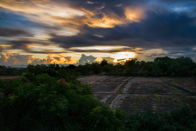 Scenic view of field against sky during sunset