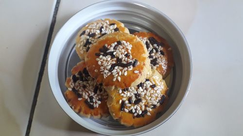 High angle view of breakfast in bowl