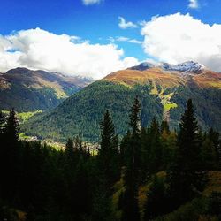 Scenic view of mountains against cloudy sky