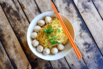 High angle view of food in bowl on table