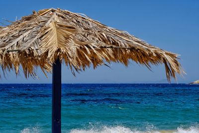 Scenic view of beach against clear blue sky