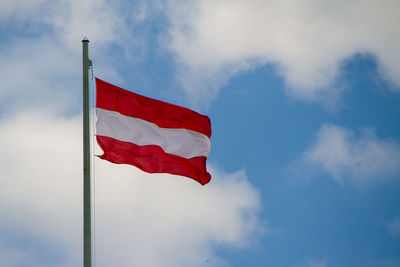 Vienna, austria, july 21, 2021. austrian flag on blue sky background. 