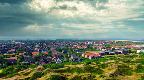 High angle view of townscape against sky