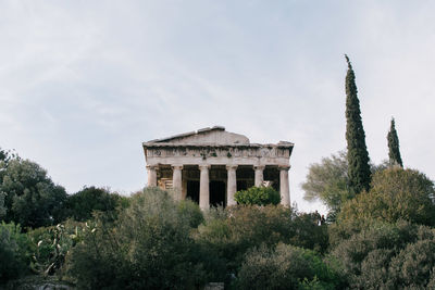 Low angle view of acropolis against sky