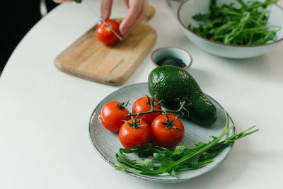 High angle view of vegetables on table