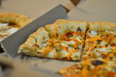 Close-up of pizza on table