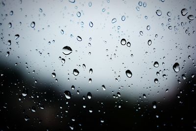 Full frame shot of raindrops on glass window