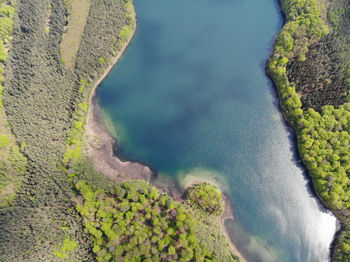 High angle view of land and sea