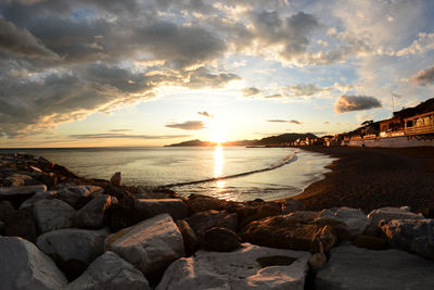 Scenic view of sea against sky during sunset