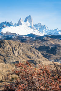 Scenic view of snowcapped mountains against sky