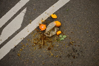 High angle view of fruits on street