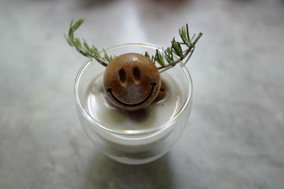 High angle view of dessert in glass on table