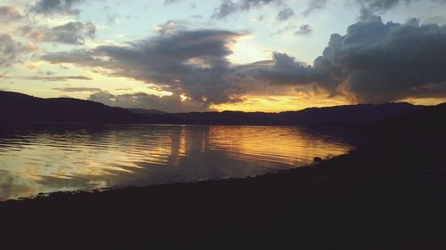 Scenic view of lake at sunset