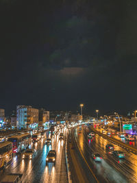 High angle view of illuminated city at night
