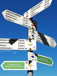 Low angle view of road sign against clear sky